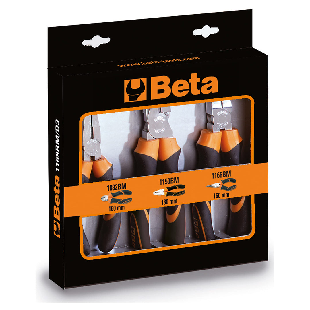 Beta 1169BM/D3 Sortiment aus 1 Universalzange, 1 Zange mit langen halbrunden Backen und 1 Schneidzan
