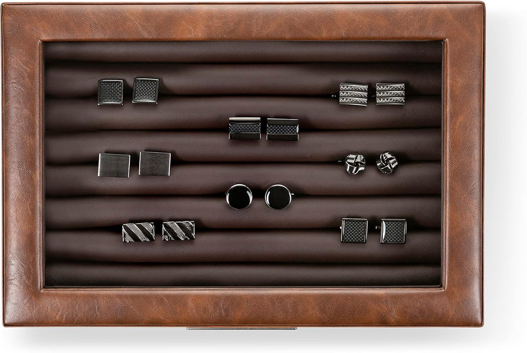 Glenor Co Cufflink Box for Men - Holds 70 Cufflinks - Luxury Display Jewelry Case Design - Metal Buc