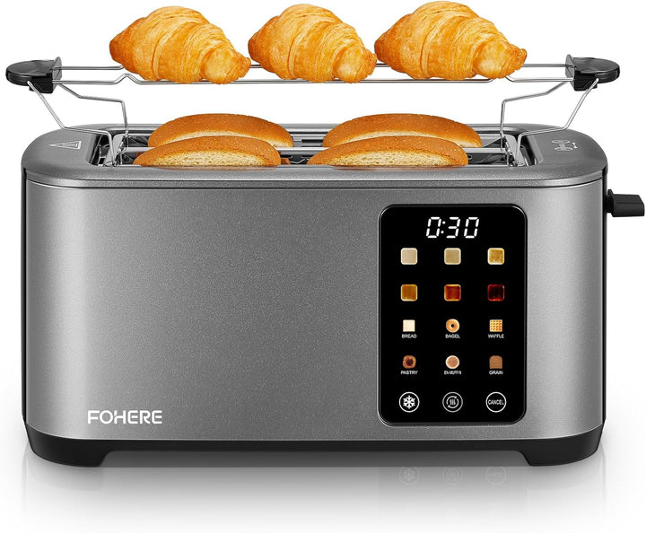 Toaster 4 Scheiben, 1400W Edelstahl Langschlitz Toaster, 9 Farbeinstellungen und 3 Brotsorten, Abbru