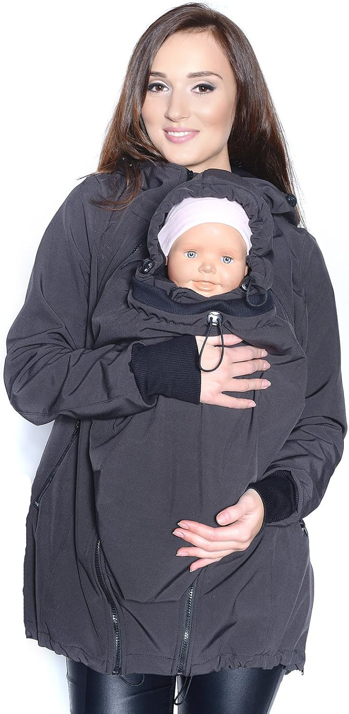 Mija - 3in1 Tragejacke für Babytrage, Umstandsjacke, Jacke Softshell 4068, Grau
