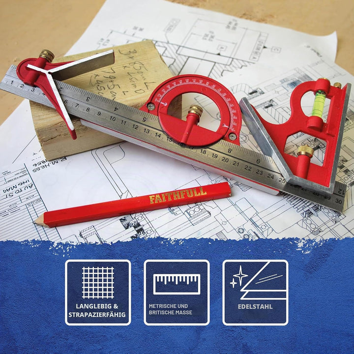 Faithfull - Kombination Square Set 300mm (12 Zoll) - FAICS300SET, Multi 1 Multi, 1 Multi