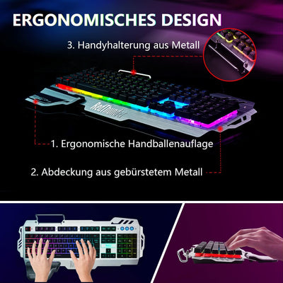 RedThunder K900 Halbmechanisch Gaming Tastatur [Version 2022], QWERTZ DEUTSCH Layout, RGB Beleuchtet