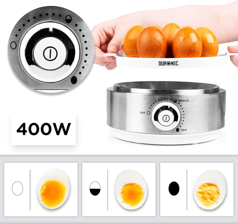 Duronic EB40 WE Eierkocher, Eierkocher für 7 Eier, 400 Watt Eierkocher, Härtegrad von weich bis hart