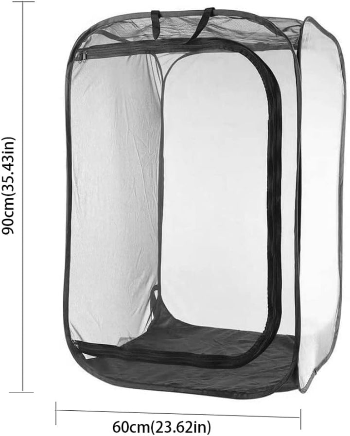 Schmetterlingskäfig, 61 x 61 x 89 cm, zusammenklappbares transparentes Haus mit Reissverschluss und