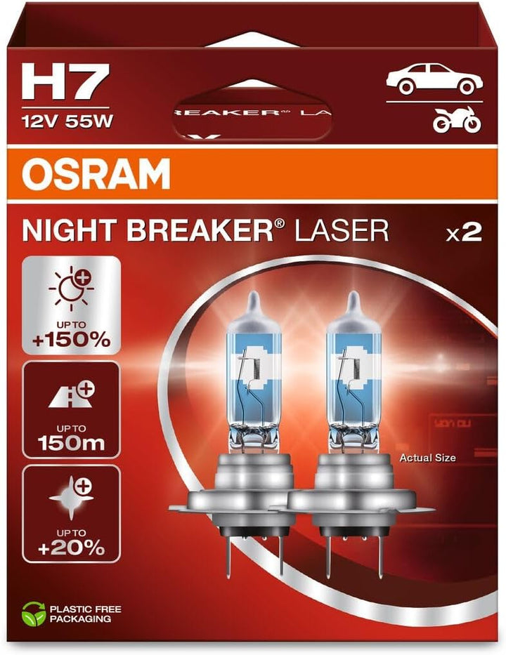 Osram Night Breaker Laser H7 next Generation, +150% mehr Helligkeit, Halogen-Scheinwerferlampe, 6421
