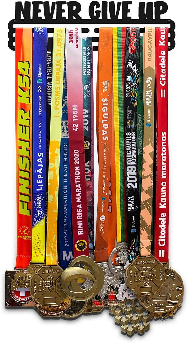 United Medals Never GIVE UP Medaillenhalter Stahl Schwarz | Medaillen Aufhänger | Medal Hanger Holde