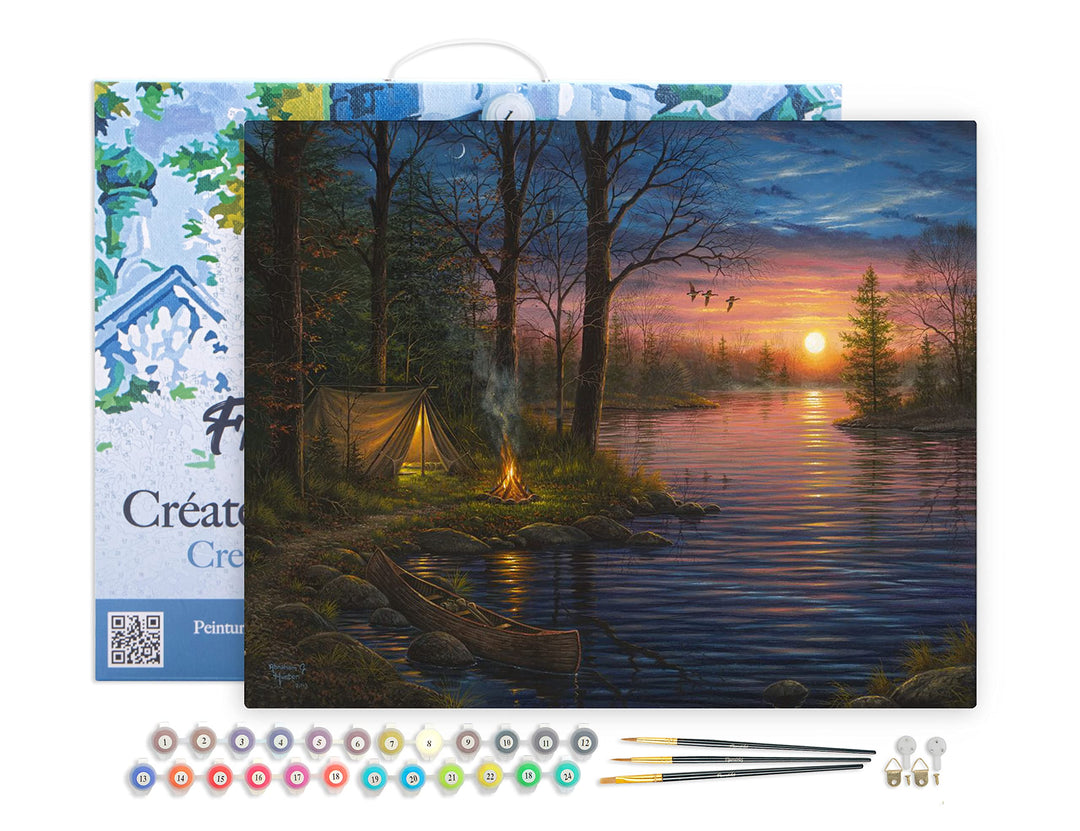 Figured'Art Malen Nach Zahlen Erwachsene Mit Rahmen Zelten am Fluss - Paint by Numbers Basteln DIY B