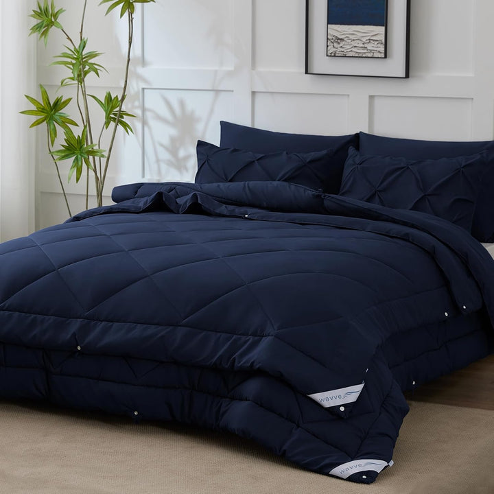 WAVVE Bettdecke 135x200 4 Jahreszeiten 2 teilig Dunkelblau - Ganzjahresdecke 135x200cm 300gsm+ Somme