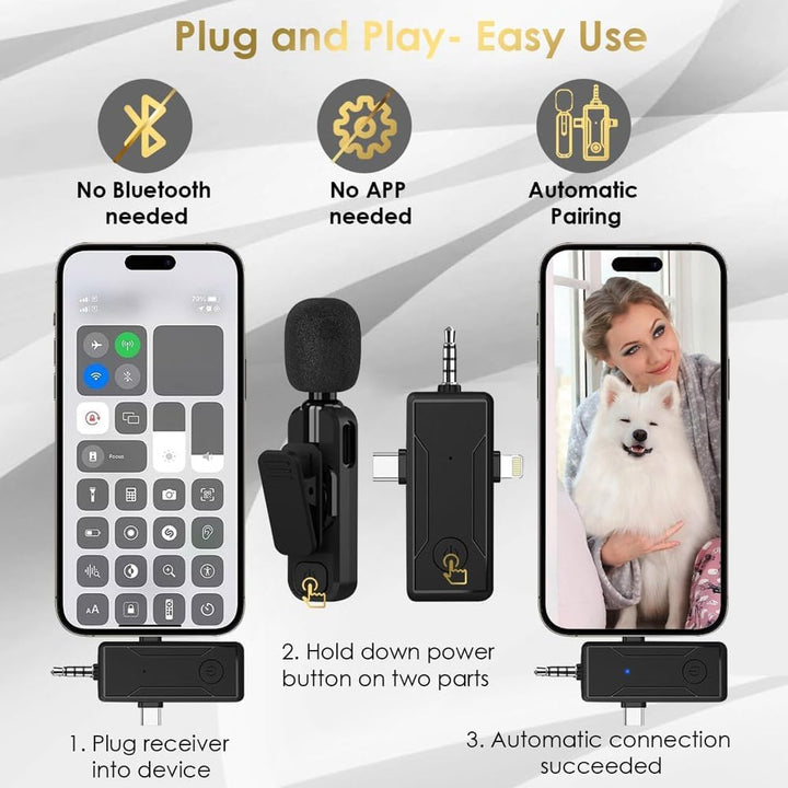 2er-Pack Kabelloses Lavalier-Mikrofon - Professionelles Clip-Mikrofon für iPhone Android Kameras - M