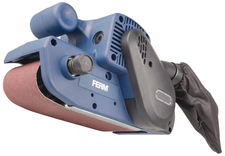 FERM BSM1024 Bandschleifmaschine 900W - Mit Schleifband P80 und Staubfangsack ,, Noir/Bleu