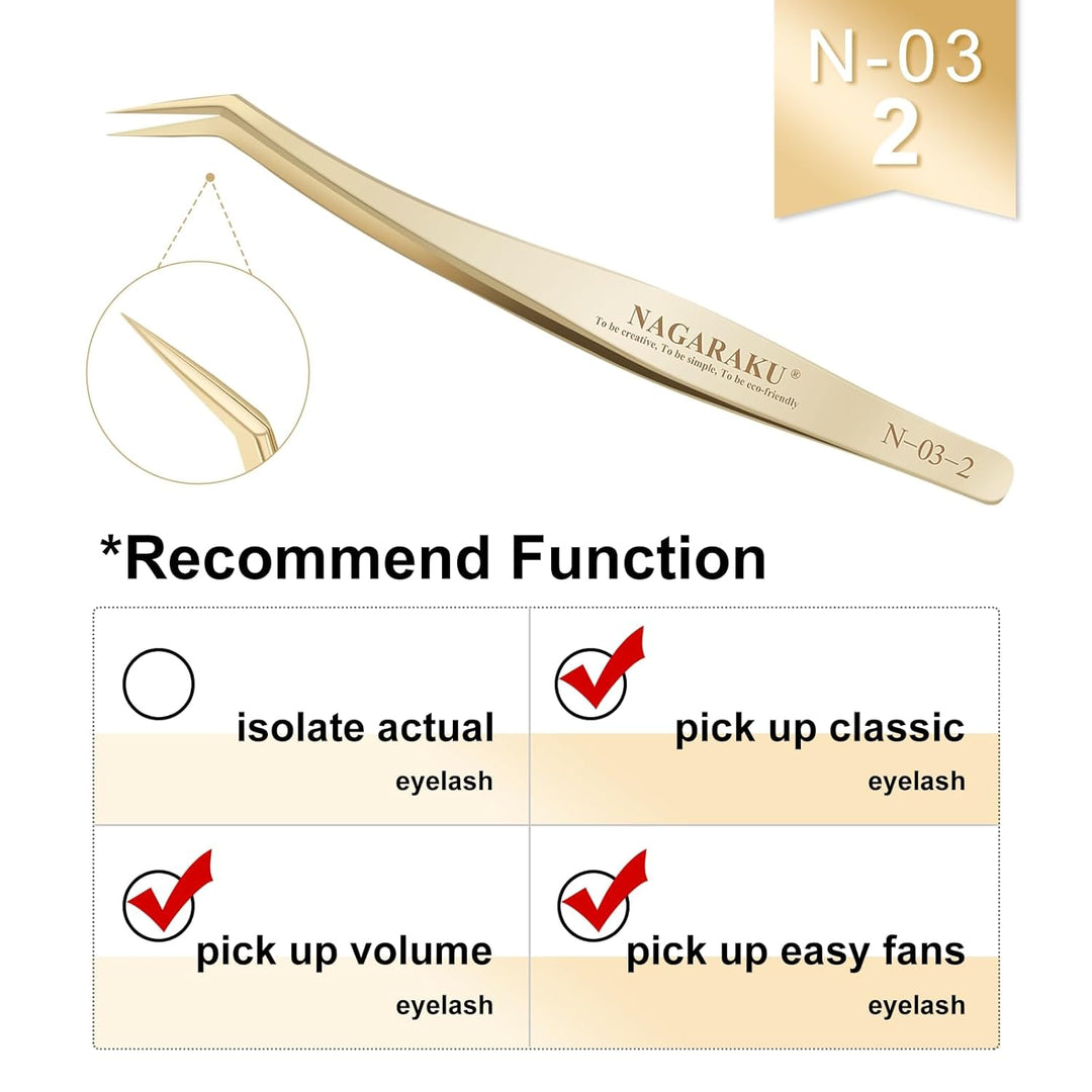 NAGARAKU Wimpernpinzette Set 1 Paar Professionelle Präzisionspinzette Gold Edelstahl Nagelpinzette L