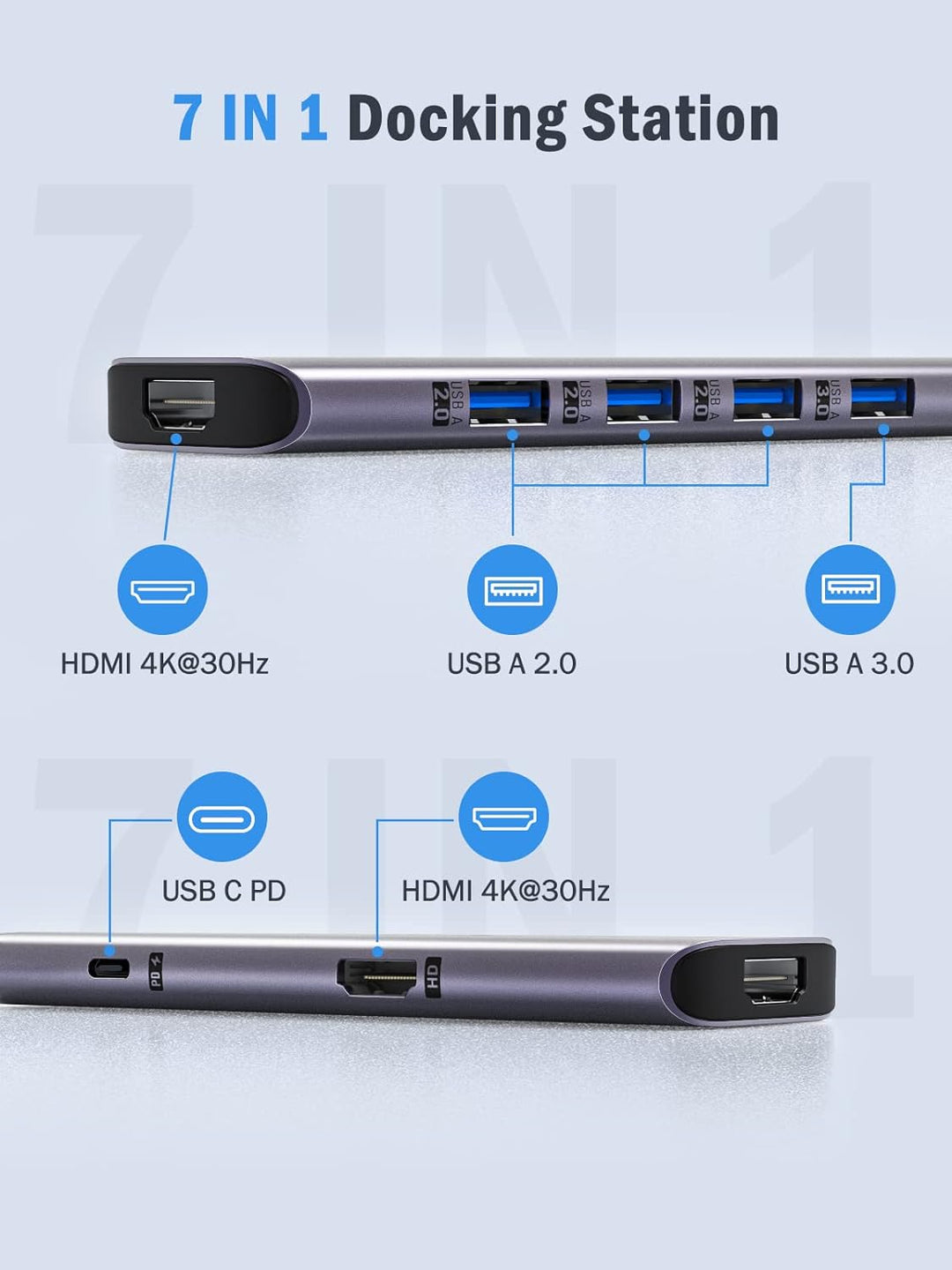 Docking Station, Lemorele 7 in 1 Dual Display Aluminiumgehäuse Adapter mit Dual HDMI, USB 3.0&USB 2.