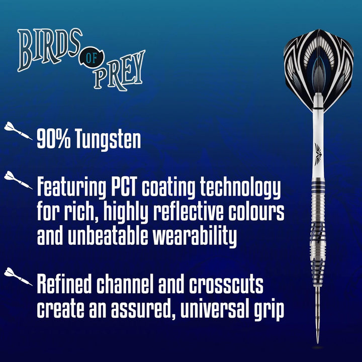 Birds of Prey Falcon Steel Tip Dart Set | 90% Tungsten Barrels | Steeltip Darts mit Schäften und Fli