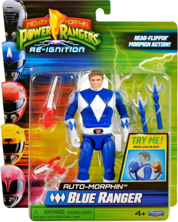 Power Rangers - Auto-Morphin, 2-in-1-Figur mit Gelenken, 15 cm, Blauer Ranger – Billy Cranston, für