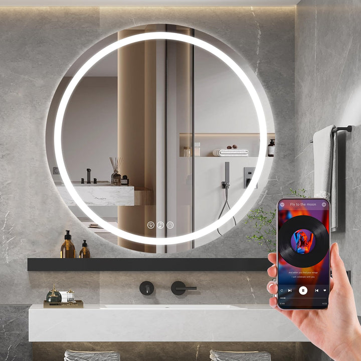 Ratsamee Runder Spiegel mit Beleuchtung, 80cm Bluetooth Badezimmerspiegel mit Beleuchtung, Wandspieg