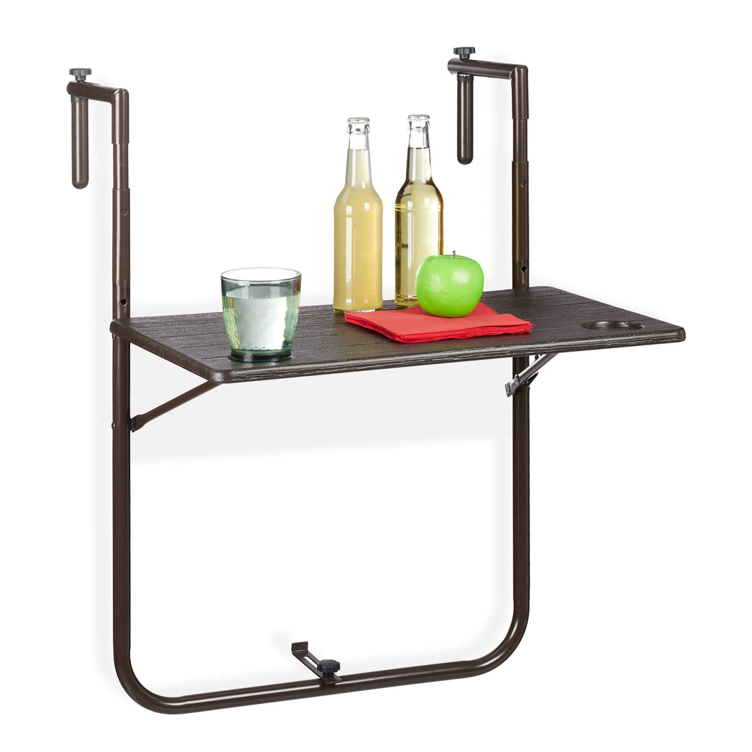 Relaxdays Balkonhängetisch klappbar, 3-Fach höhenverstellbar, Tischplatte in Holz-Optik BxT: 59,5 x