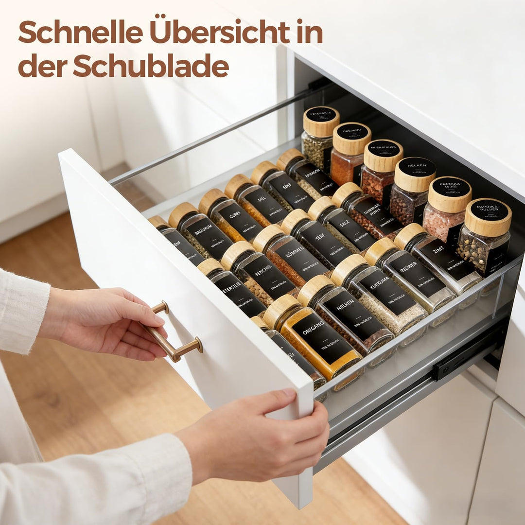 ComSaf Gewürzgläser Set 12 Stück 120 ml (4,7 × 4,7 × 10,8 cm), platzsparende Aufbewahrung für schnel