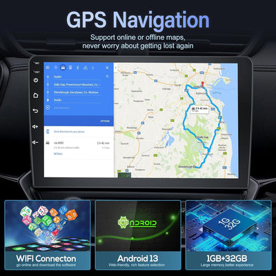 Hodozzy Autoradio Android Navi 9 Zoll 32GB Touchscreen Auto Stereo 2 Din mit GPS Navigation, WiFi, B