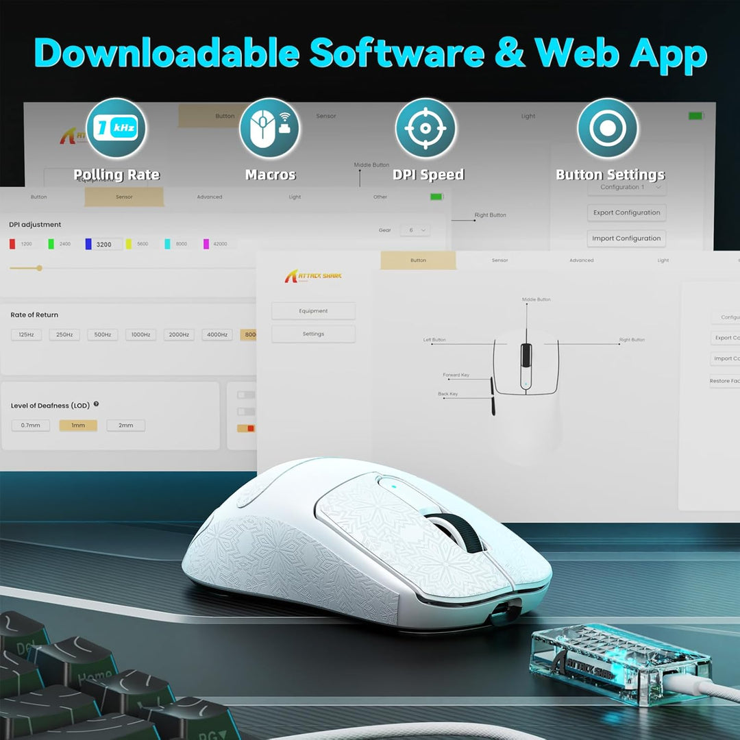 ATTACK SHARK V5 Kabellose Gaming Maus 53g, 20000 FPS, Optische Schalter, PAW3950MAX 42K DPI Sensor,
