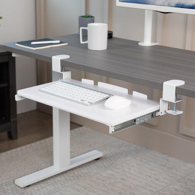 VIVO MOUNT-KB05ES-W Kleine Tastaturablage, ausziehbar unter dem Schreibtisch, mit extra stabilem C-K