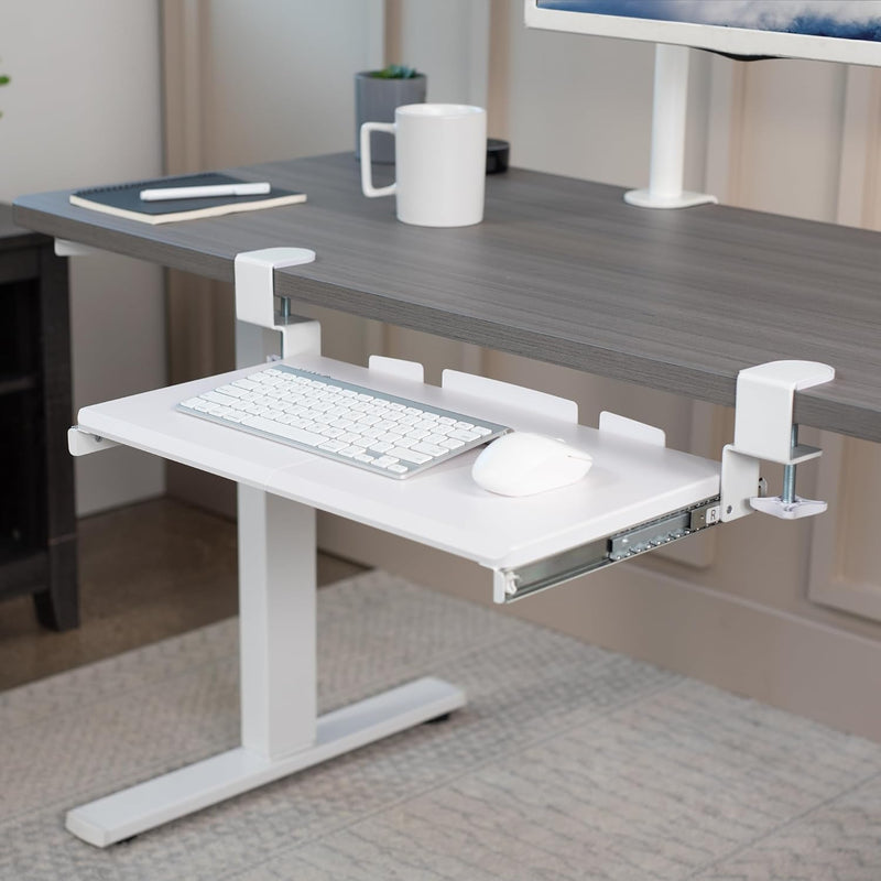 VIVO MOUNT-KB05ES-W Kleine Tastaturablage, ausziehbar unter dem Schreibtisch, mit extra stabilem C-K