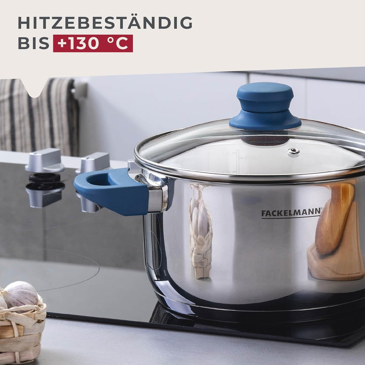 FACKELMANN Kochtopf Essential Ø 20 cm aus Edelstahl, ergonomische Softtouch-Griffe, modernes Design,