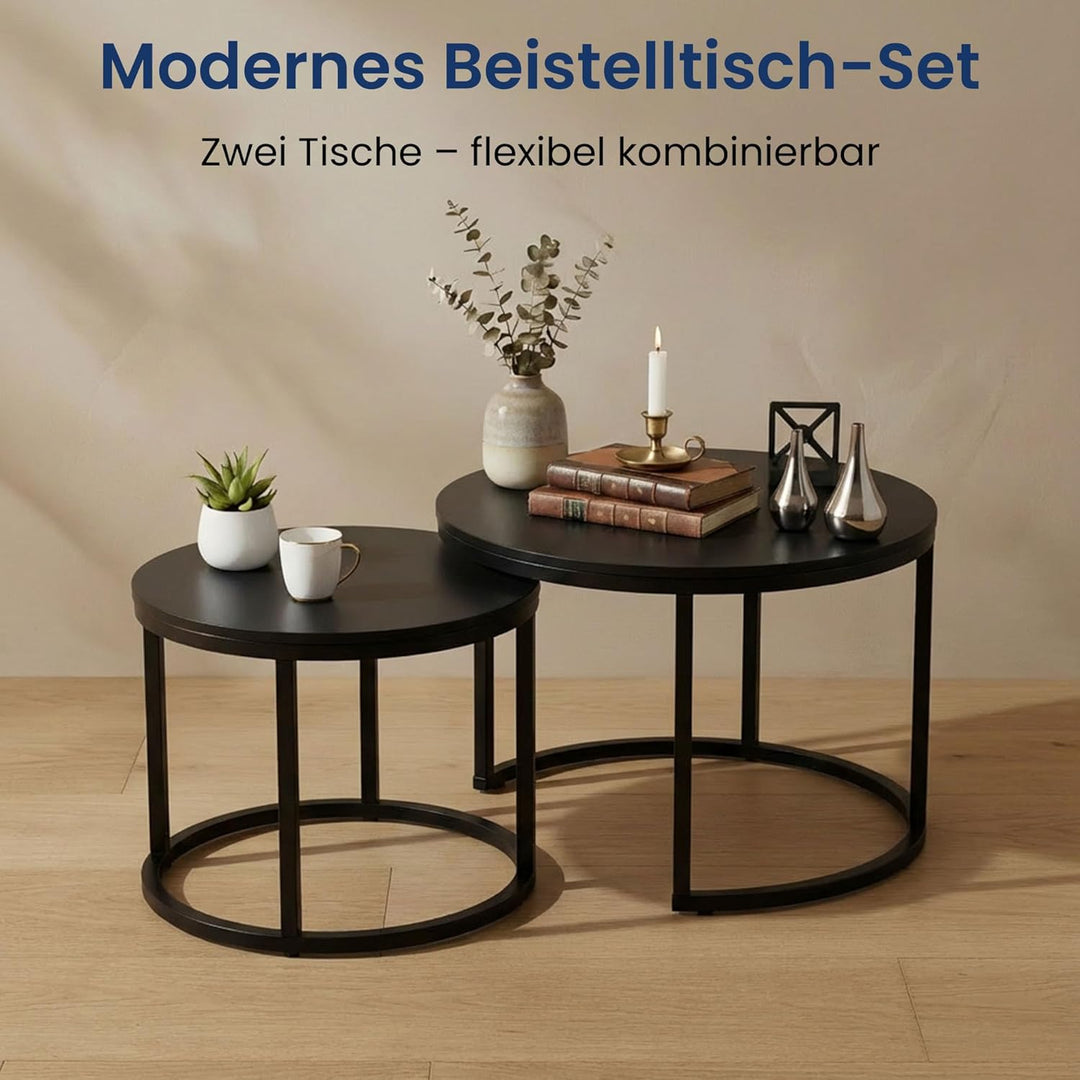 Home Collective Couchtisch 2er Set rund aus Holz, Wohnzimmertisch Modern, Beistelltisch Set 2 in 1 m