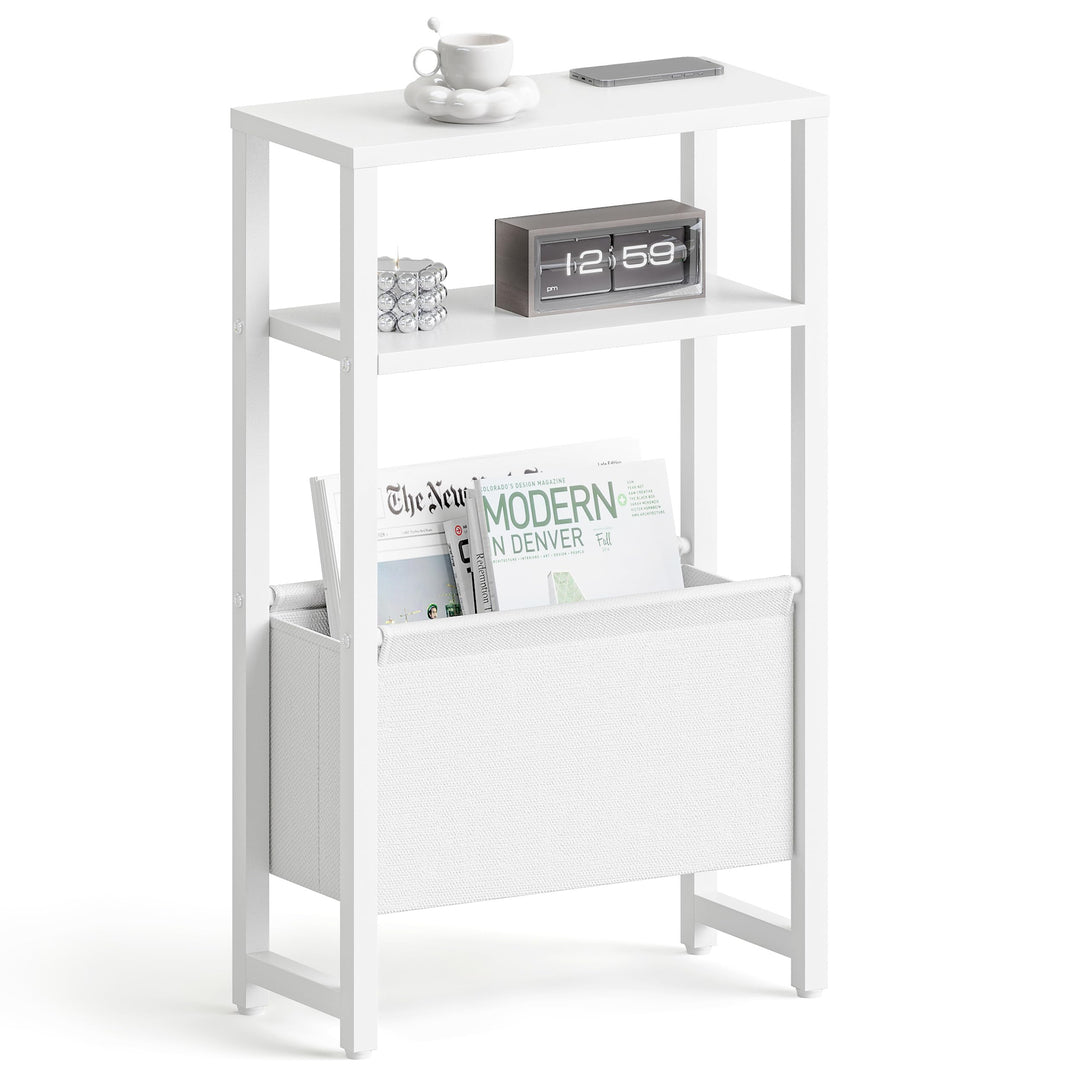 Konsolentisch Schmal 3 Ablagen Schmaler Nachttisch Weiss Sideboard Sofatisch mit Stauraum Beistellti