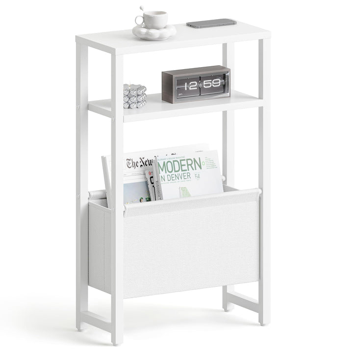Konsolentisch Schmal 3 Ablagen Schmaler Nachttisch Weiss Sideboard Sofatisch mit Stauraum Beistellti