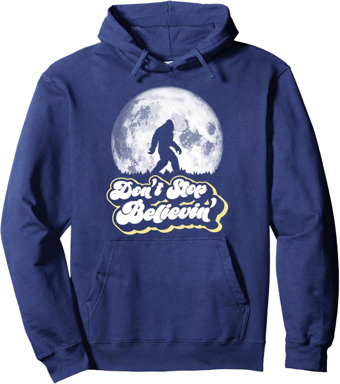Don't Stop Believin'! Bigfoot Retro Full Moon & Trees Pullover Hoodie