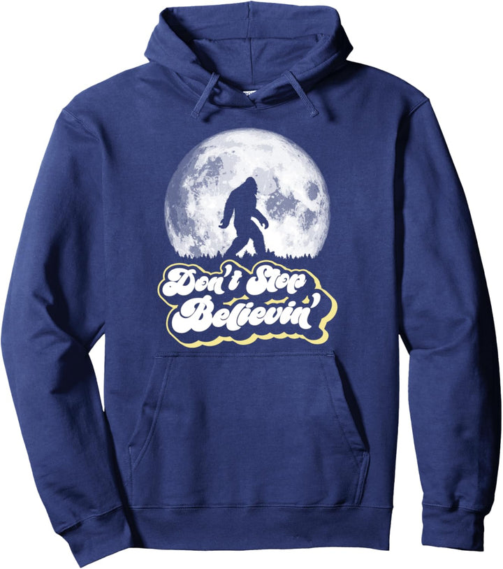Don't Stop Believin'! Bigfoot Retro Full Moon & Trees Pullover Hoodie