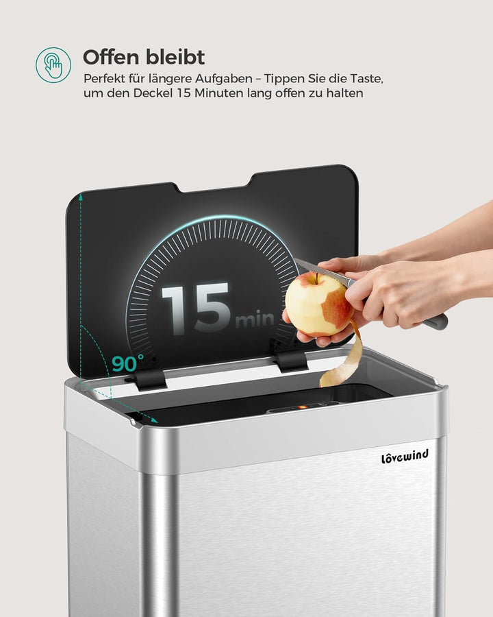 lovewind 55L Berührungsloser Küchenmülleimer, Edelstahl Sensor Mülleimer, Type-C Aufladbar, Leiser S