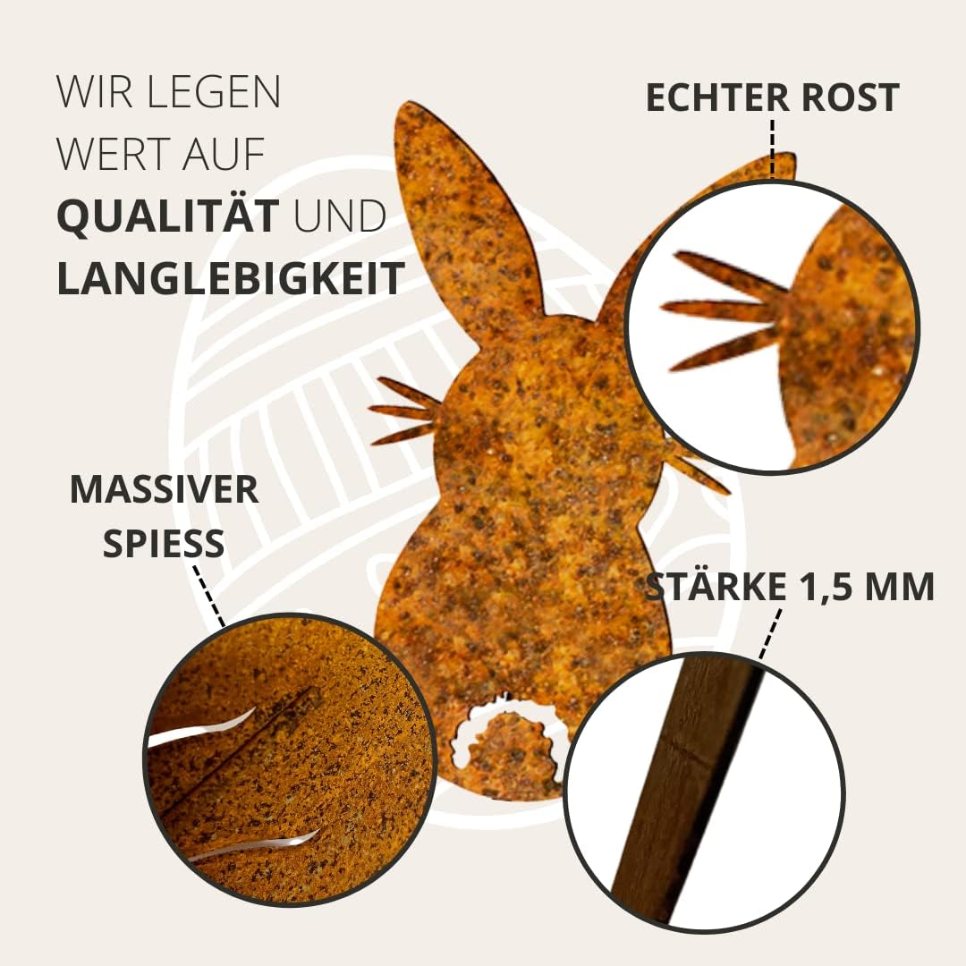 Terma Stahldesign Edelrost Ostereier & Hase 3er Set Handmade Germany, Osterdeko Rostoptik, Rostfigur