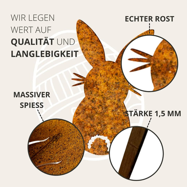 Terma Stahldesign Edelrost Ostereier & Hase 3er Set Handmade Germany, Osterdeko Rostoptik, Rostfigur