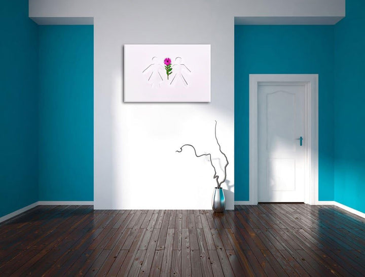 Pärchen mit Blume Format: 100x70 auf Leinwand, XXL riesige Bilder fertig gerahmt mit Keilrahmen, Kun