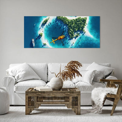 ARTTOR Wandbilder Dekoration Wohnzimmer Hubschrauber Ozean Insel Paradies Bilder auf Leinwand 120x50