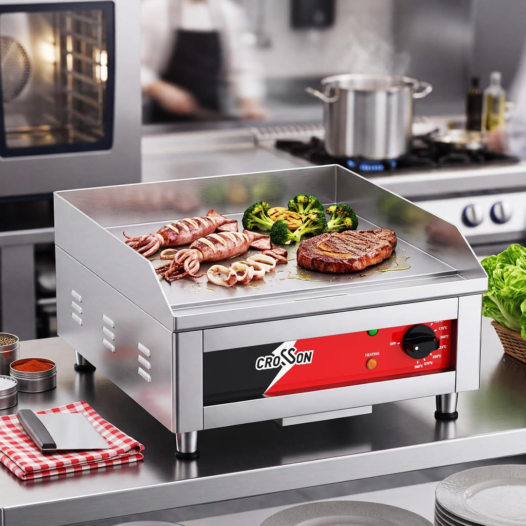 CROSSON 40 * 40CM Kommerzielle elektrische Arbeitsplattengrillplatte, flacher Grill mit antihaftbesc
