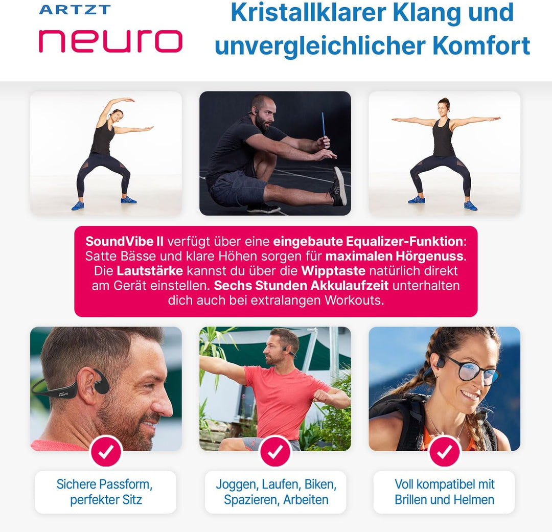 SoundVibe II Knochenschall-Kopfhörer | Kabellos | Wasserdicht IPX6 | USB-C | Low Latency | Leichtgew