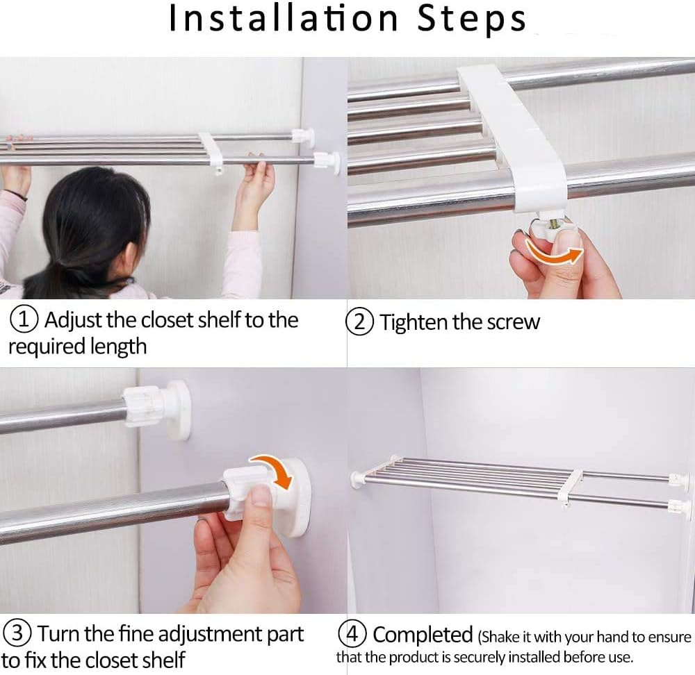 BAOYOUNI Teleskop Garderobensystem Ohne Bohren Regaltrenner Robuster Organizer Regal 5 Edelstahl-Sta