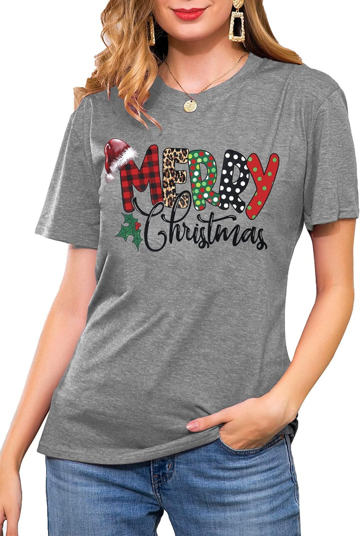 Weihnachtsbaum T-Shirt Für Damen Merry Christmas Bedruckte T-Shirts Kurzarm Holiday Tshirt Oberteile