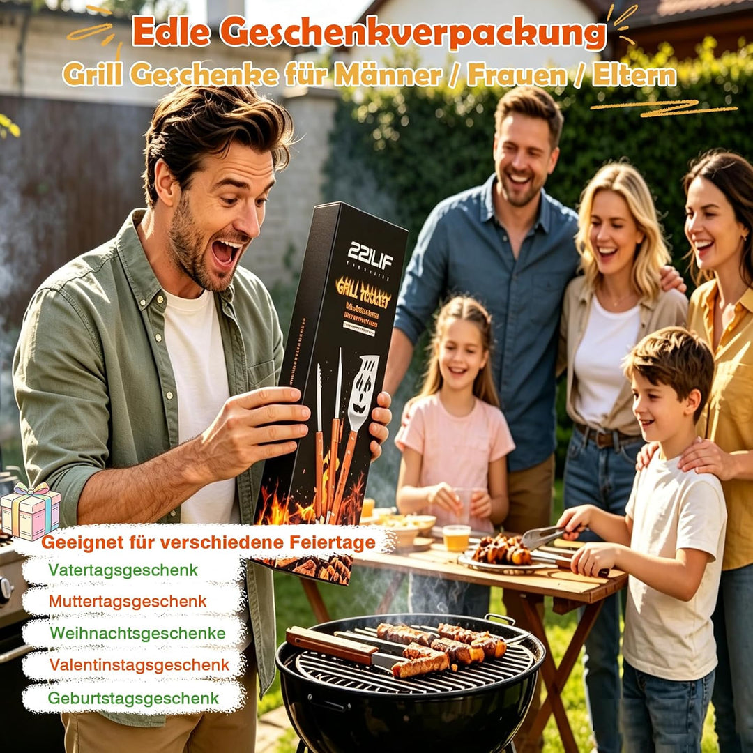 7-in-1 Grillspachtel mit Grillzange, Grillbesteck Set aus Edelstahl, Kreativer Grillzubehör Männer G