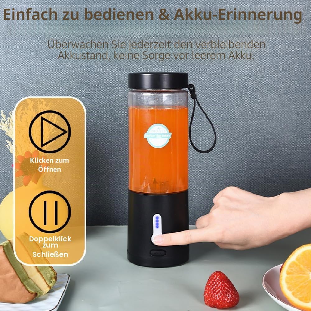 Tragbarer Mixer, Smoothie Maker to go für Shakes und Smoothies mit 6 scharfen Klingen, USB-wiederauf