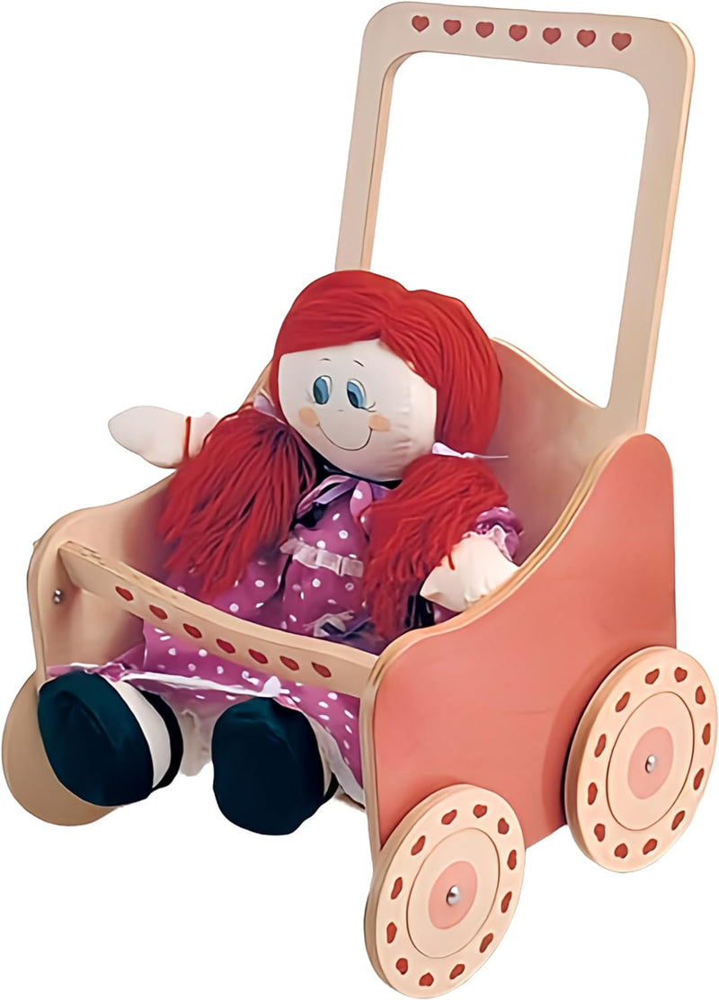 Dida - Puppenwagen aus Holz für Puppen bis zu 50 cm Grösse- Dekoration: Natur Puppensportwagen Natur