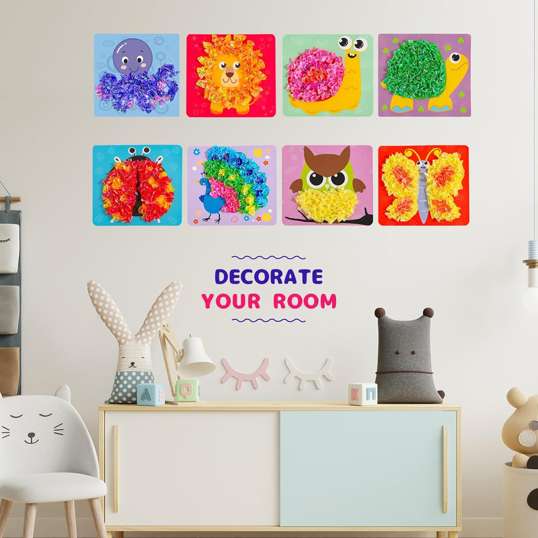 Yrinfay Poke Art Basteln Kinder - DIY 8 Tiere wie Löwe, Eule, Pfau, Marienkäfer - Tiere Bastelset Sp