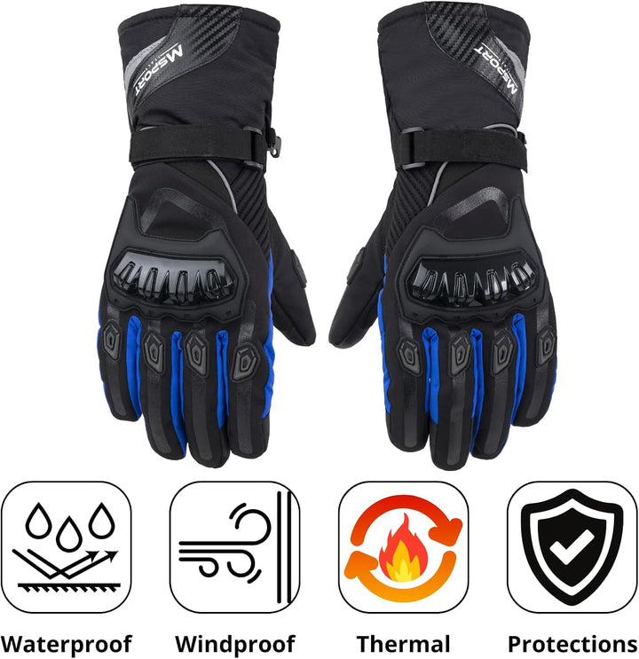 Motorrad Winterhandschuhe 100% wasserdichte Motorradhandschuhe rutschfeste Touchscreen L Blau, L Bla