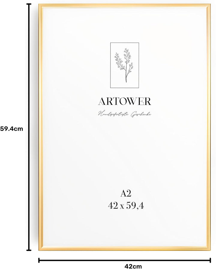 Artower® Bilderrahmen Gold Metall Dünner Rahmen für DIN A2 42 x 59,4 cm | Posterrahmen Gross Collage