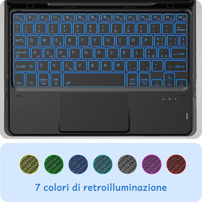 CACOE Hülle Tastatur Kompatibel mit Lenovo Tab M11 TB330 2024 Tastatur mit Touchpad, 7-Farbige Beleu