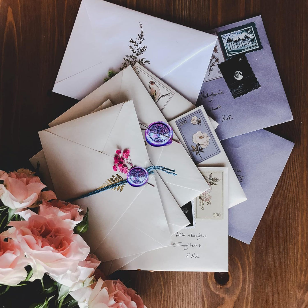 AOMAYLL Wachsstempel Set,Siegelstempel-Set für Briefe, Geschenke,1Griff aus Zinklegierung,3 Messingk