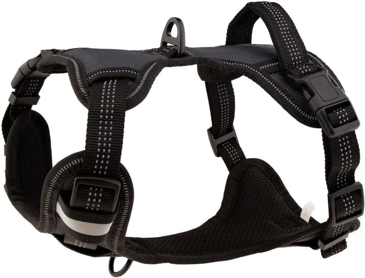 Floxik Hundegeschirr grau S | Anti Zug Brustgeschirr reflektierend & gepolstert mit Haltegriff für m