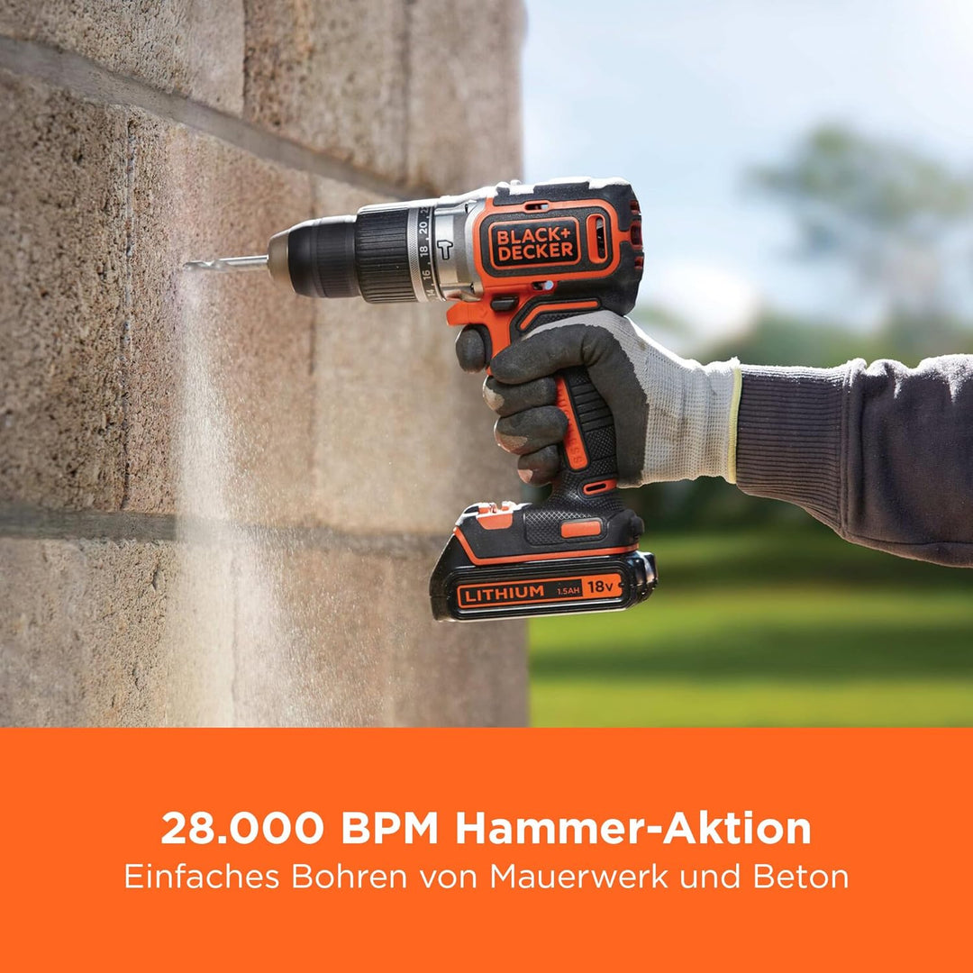 BLACK+DECKER Akku-Bohrhammer mit 18 V und bürstenlosem 2-Gang-Antrieb, 28.000 1/min, 52 Nm Drehmomen